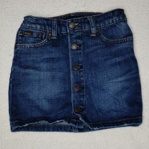 Polo Ralph Lauren Denim Skirt‎ Button Front Dark Wash Girls Size 6